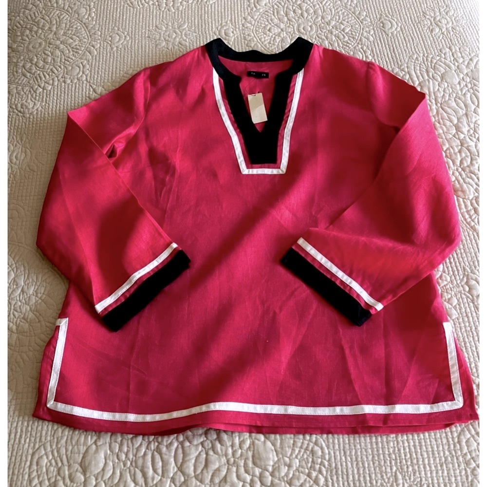 NWT Talbots fuchsia linen vneck popover tunic